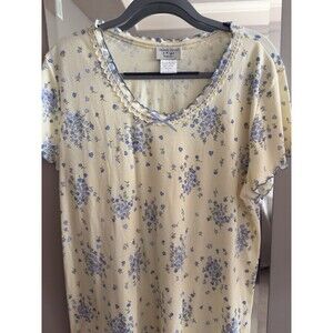 100% Cotton Nightgown Amanda Stewart Floral 1x Yellow/Blue Gramma Core